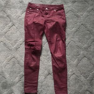 Maroon toothpick skinny pants - size4 - shiny wash